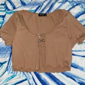 Nude Open Front Silver Loop Crop Top